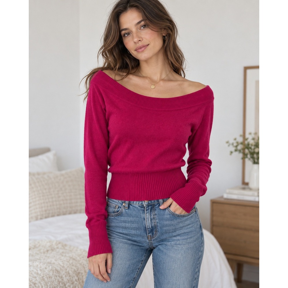 Abercrombie & Fitch Magenta Off The Shoulder Cashmere Angora Wool Sweater Medium